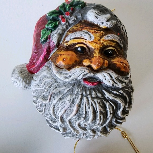 Vintage Blow Mold Santa Claus Heads Christmas Ornaments 4" Hollow Plastic Xmas - Picture 4 of 11